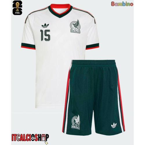 Messico Israel Reyes #15 Seconda Maglia Bambino Mondiali 2026 Manica Corta (+ Pantaloni corti)